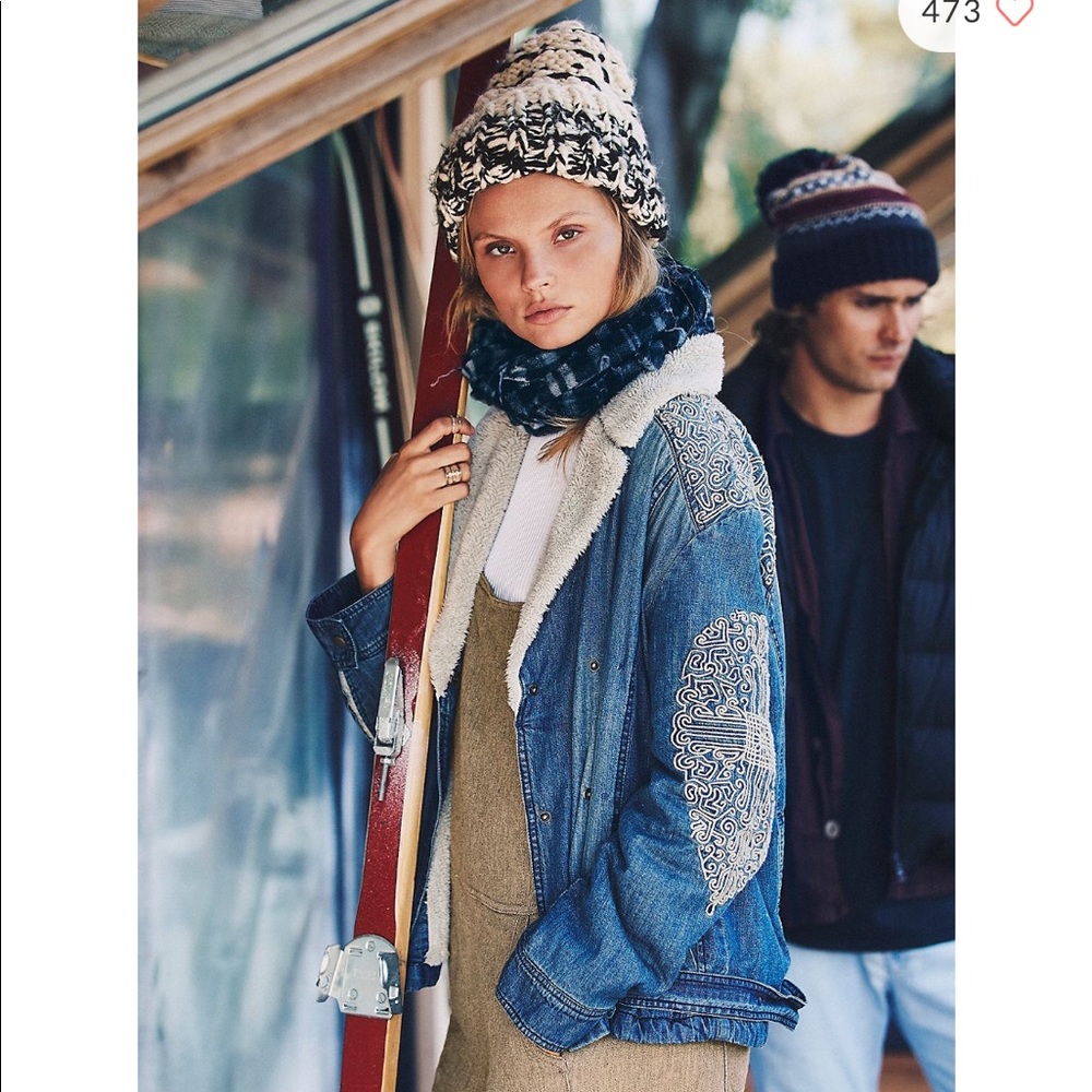✨SOLD✨ Free People Chambray Embroidery Fur Jacket